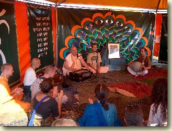 Kirtana in the meditation tent